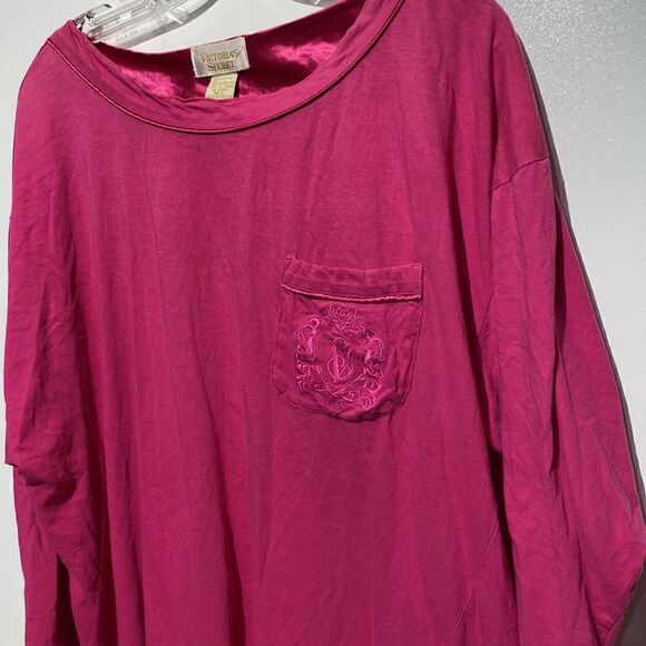 Victoria's Secret Women's Pink Embroidered Pocket 3/4 Sleeve Night Shirt Sz M/L - Picture 3 of 11